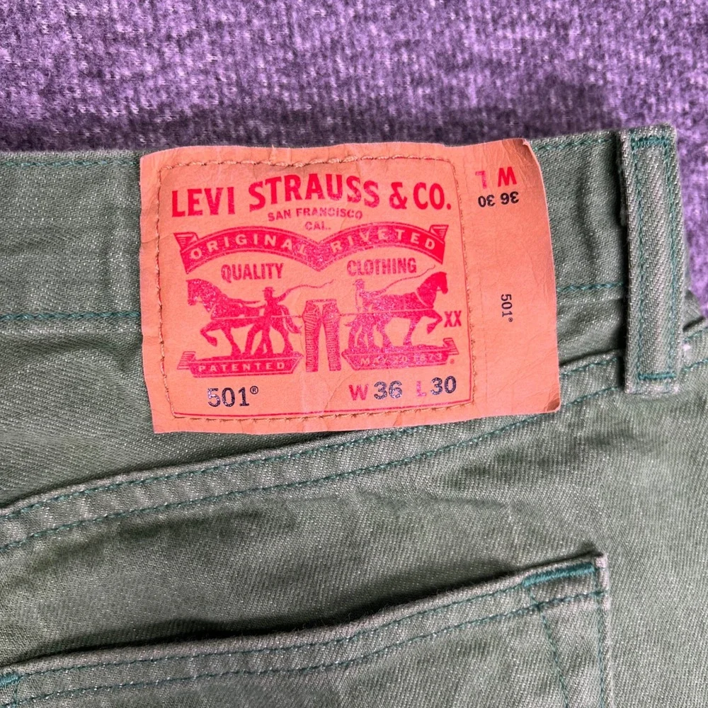 Levis 501 Original Jeans Mens 36x30 Green Straight Classic Button‎ Fly Fits34x28